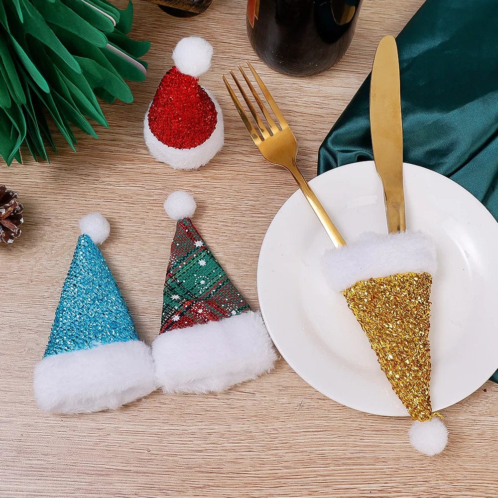 Mini Santa Hats for Cutlery and Wine Bottles