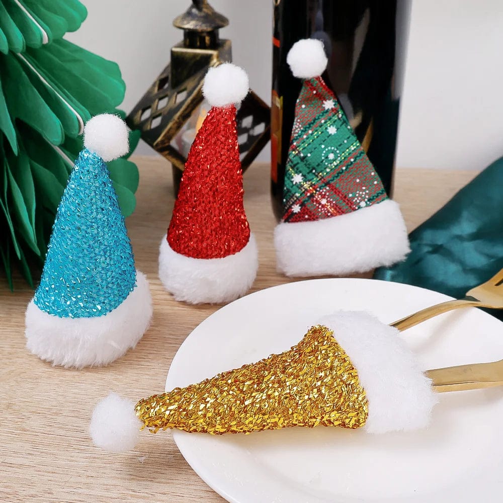 Mini Santa Hats for Cutlery and Wine Bottles