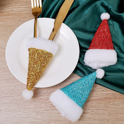 Mini Santa Hats for Cutlery and Wine Bottles