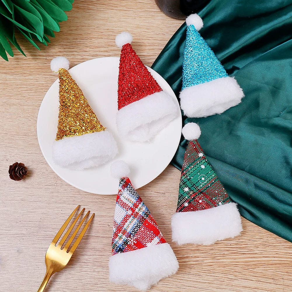 Mini Santa Hats for Cutlery and Wine Bottles