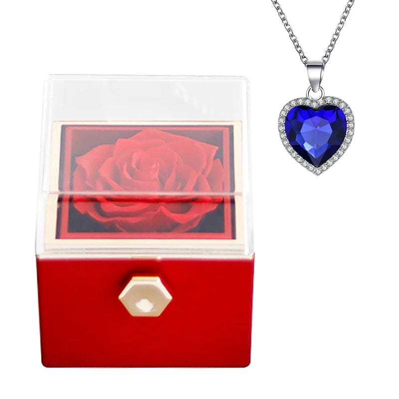 Boîte à Bijoux Rose Éternelle de Léon - Rouge  | TrendyShopGenius roseeternellecoeurbleu